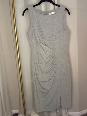 Calvin Klein Light Gray Ruched Sleeveless Midi Dress